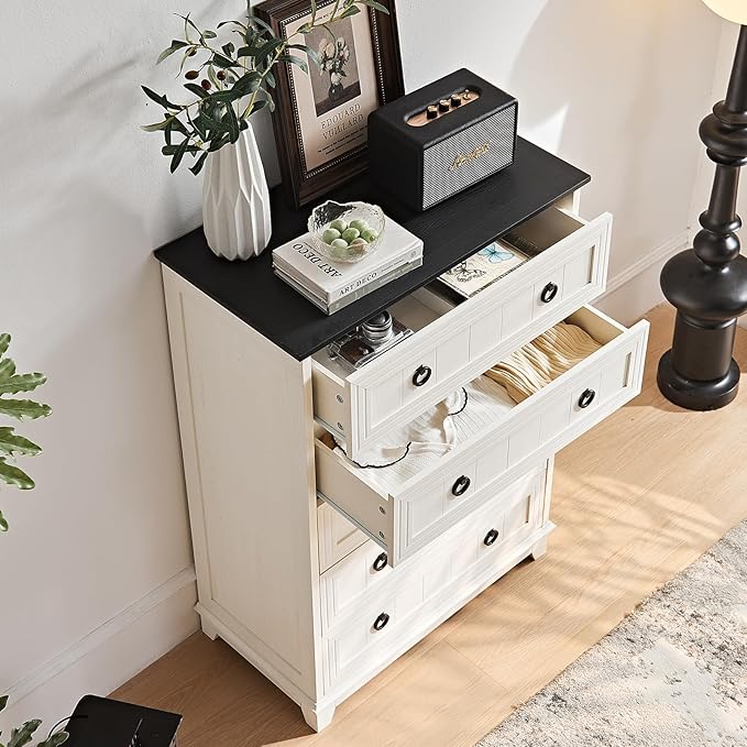 Farmhouse 5 Drawer Dresser for Bedroom, 42" Tall Small Dressers & Chest of Drawers, Rustic Wood Dresser with Metal Handle, Storage Organizer Closet for Living Room, Hallway, Entryway