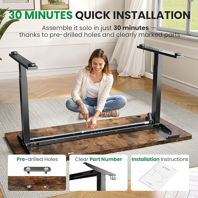 SIAGO Electric Standing Desk Adjustable - 60x28 Inch Sit Stand Desk with 1 Inch Thick Tabletop, Double Beam Frame, 3 Memory Height Adjustment, Cable Management for Home Office