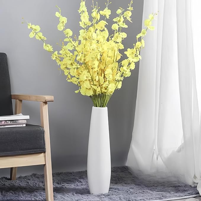 White Ceramic Floor Vase 17.7 Inches Tall Flower Holder Decorative Large Vases for Table Centerpieces Shelf Home Decor Living Room Branches Sky-Dried Flower Arrangement Simple Decorative