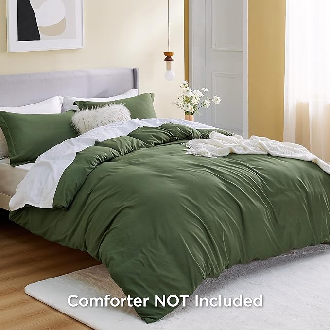 Bedsure Duvet Cover Oversized King Size - Soft Double Brushed Bedding Set for Kids & Adults, Zipper Closure, 3 Pieces, Includes 1 Duvet Cover (120"x98") & 2 Pillow Shams, NO Comforter, Olive Green