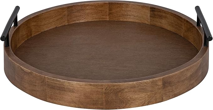 Kate and Laurel Lipton Modern Round Wood Decorative Tray, 18" Diameter, Rustic Brown and Black, Decorative Accent Tray for Storage and Display