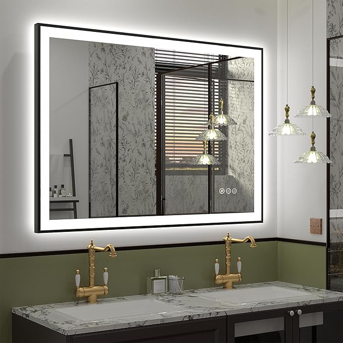 40x30 Led Bathroom Mirror, Dimmable Framed Vanity Mirror with Lights, Backlit and Front Lighted Mirror for Wall, Anti-Fog(Horizontal/Vertical)