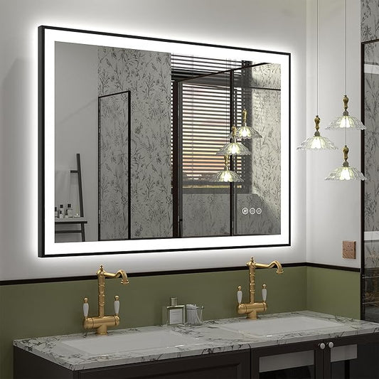 40x30 Led Bathroom Mirror, Dimmable Framed Vanity Mirror with Lights, Backlit and Front Lighted Mirror for Wall, Anti-Fog(Horizontal/Vertical)