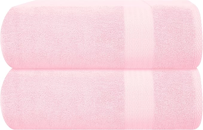 GLAMBURG Premium Cotton Oversized 2 Pack Bath Sheet 35x70-100% Pure Cotton - Ideal for Everyday use - Ultra Soft & Highly Absorbent - Machine Washable - Pink