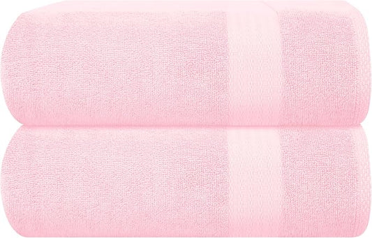 GLAMBURG Premium Cotton Oversized 2 Pack Bath Sheet 35x70-100% Pure Cotton - Ideal for Everyday use - Ultra Soft & Highly Absorbent - Machine Washable - Pink