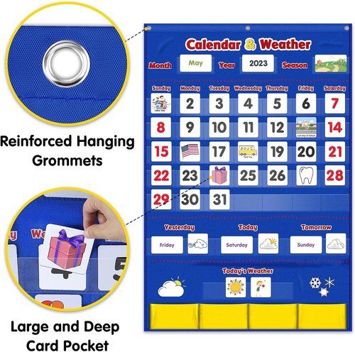 Godery Classroom Calendar & Weather Pocket Chart - 149 Organized Pieces for Effective Learning