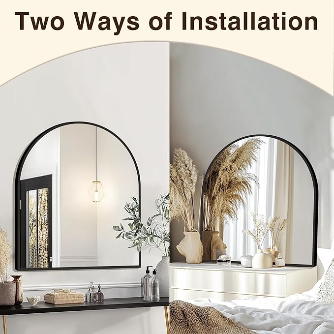 FICTOR Bathroom Mirror for Wall, Arched Vanity Bathroom Mirror for Over Sink, Metal Framed with HD Shatter-Proof Glass for Entryway, Living Room,Bedroom(30” x 32”, Black)
