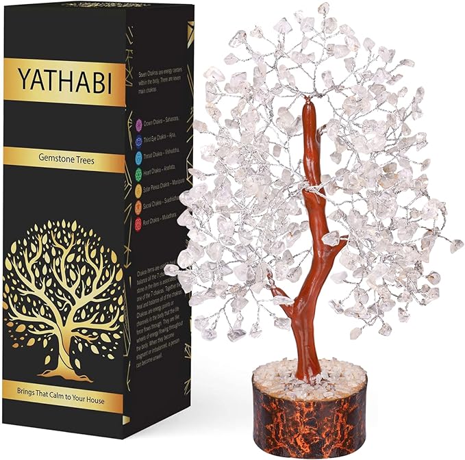 YATHABI Clear Quartz - Crystal Tree - Gemstone - White Money Tree - Chakra Tree - Quartz Crystal - Crystal Bonsai Tree - Tree of Life Decor - Spiritual Item - Crystal Gift - Stone Tree