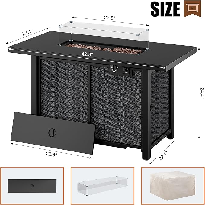 Shintenchi Propane Fire Pits 43″ Outdoor Gas Fire Pit, 50,000 BTU Rectangle Gas Fire Pit Table with Lava Rocks, 2-in-1 Fire Table with Removable Lid, CSA-Certified for Outside Patio,Parties,Backyard