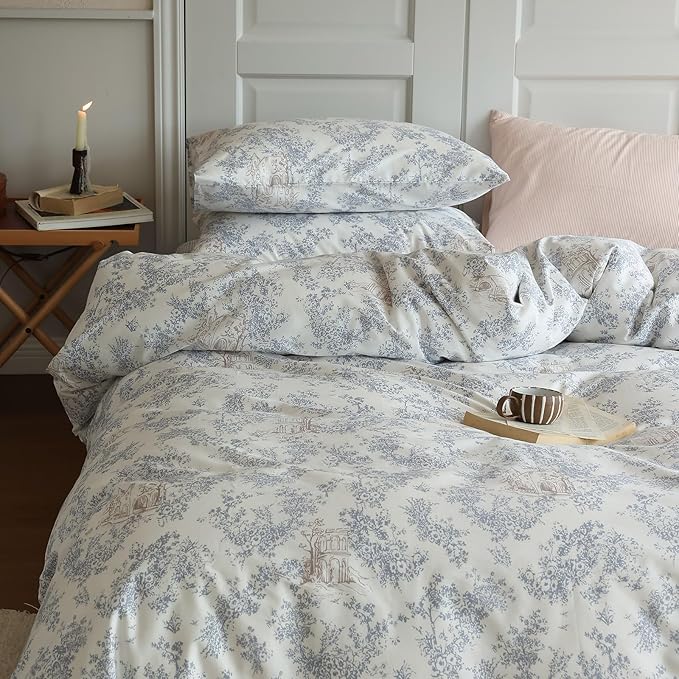 LifeTB Vintage Boho Floral Duvet Cover Twin Chic Flower Print Bedding Set Farmhouse Cabin Country Style Floral Comforter Cover with 2 Pillowcases Cotton Floral Cottagecore Bedding Collection