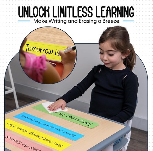 Essex Wares - 50 Pack Pastel Colored Dry Erase Sentence Strips | Reusable Double-Sided Cardstock (16 x 3")