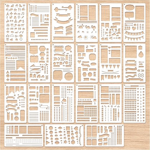 Skiennix 21-Piece Journal Stencil Set - Perfect for Planners, Scrapbooking & DIY Projects | 4 x 7 Inch
