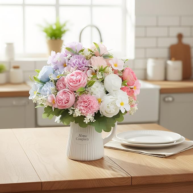 6 Color Rose Peony Artificial Flowers UV Resistant Fake Flowers for Outdoor Garden Decor Wedding Bouquets Home Decoration Porch, Patio Table Centerpiece