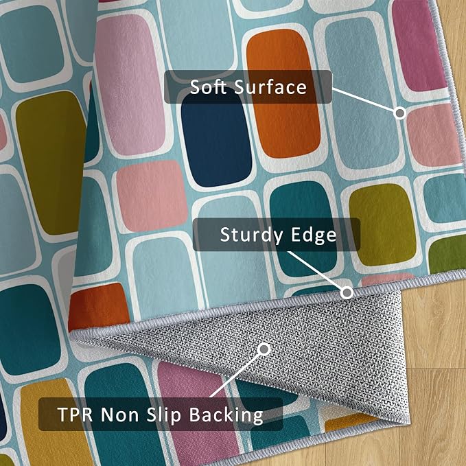Mid Century Modern Rugs 6x8, Geometric Retro Washable 6 x 8 Area Rug for Living Room, Bedroom, Low Pile Non Slip Stain Resistant Carpet, Mid Century Home Decor Accessories & M911