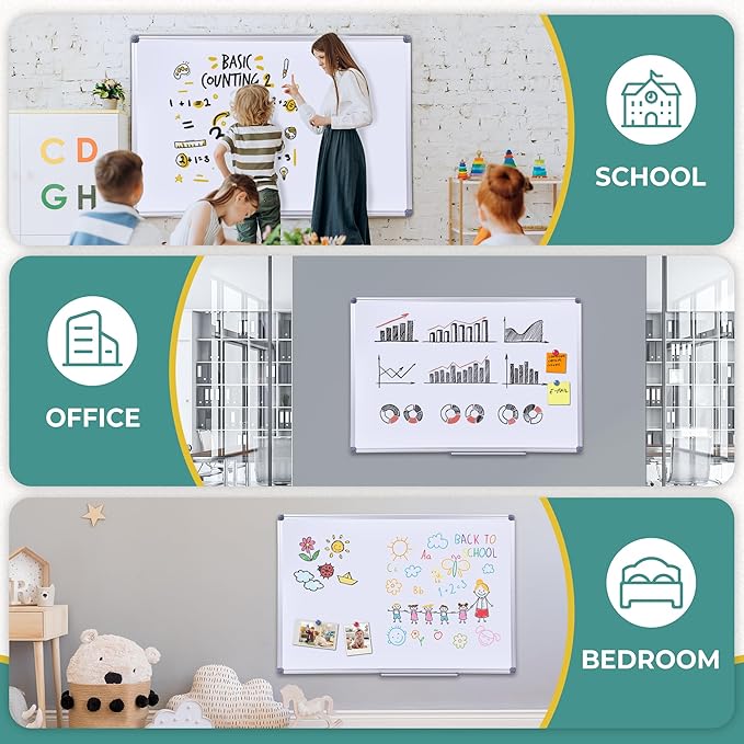 2 Pack 48 x 36 Large Magnetic Dry Erase Board with Removable Marker Tray| Commercial Quality Wall-Mounted Aluminum Message Presentation White Board for Home Office Classroom