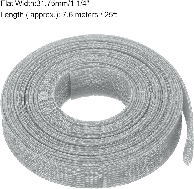 uxcell Expandable Sleeving, 1 1/4-inch 25ft Cable Sleeve, Gray
