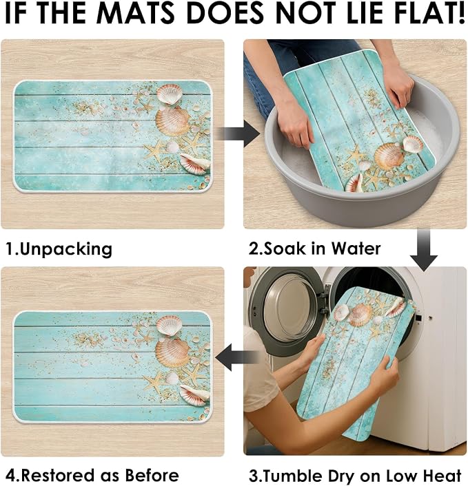 Britimes Bath Mat for Bathroom Beach Shell Sea Collection Vintage Boho Washable Floor Rug Carpets Floor Mat Bathroom Decorations 20x32 inches for Kitchen Bedroom