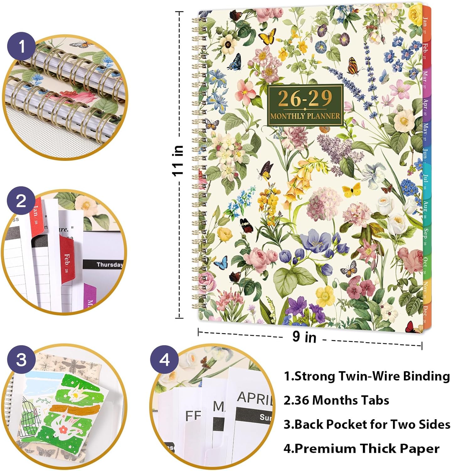 2026-2029 Monthly Planner | 3-Year Calendar with Tabs, Pocket Size, 8.5'' x 11''