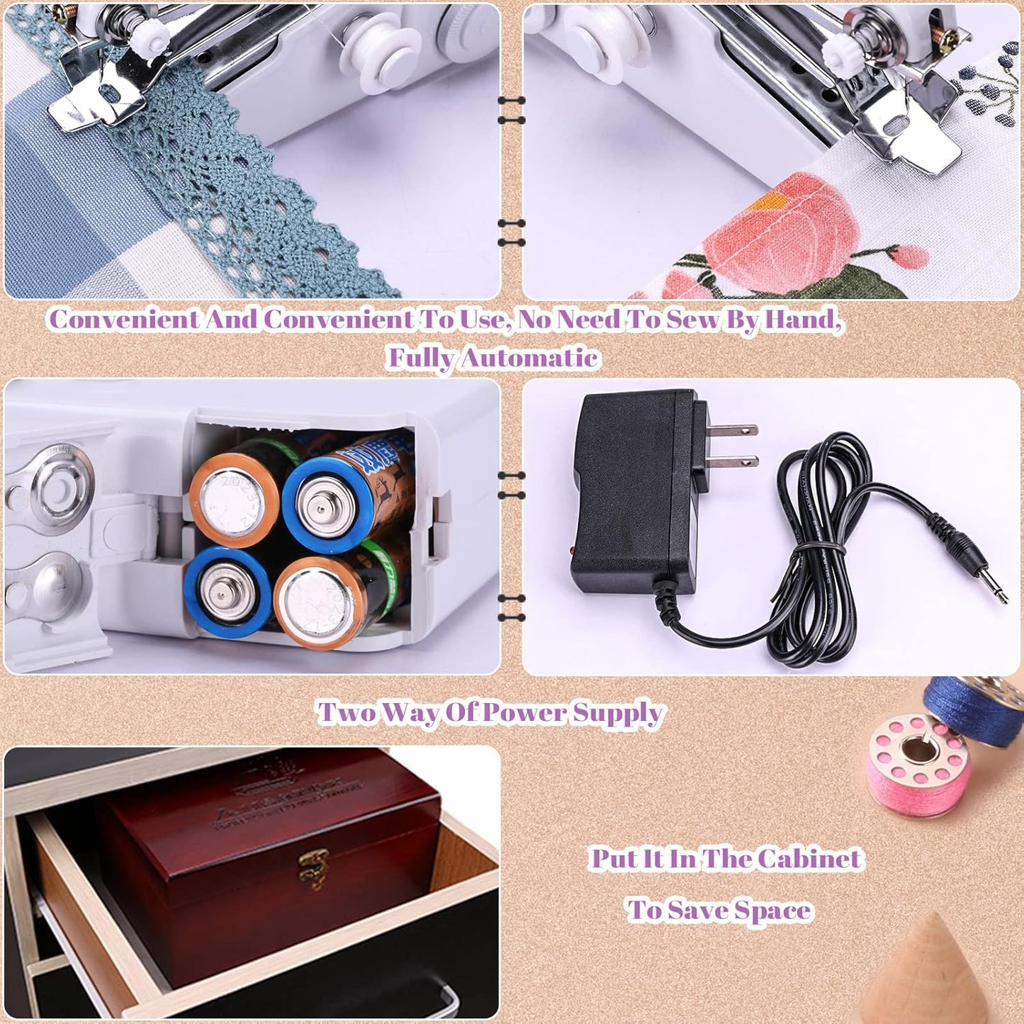 Skiennix Handheld Sewing Machine - Mini Portable Cordless Design with 153-Piece Sewing Kit | Ideal for Home Repairs & Beginners