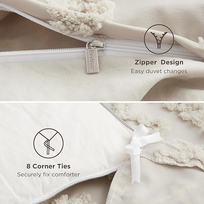 Bedsure Boho Duvet Cover Queen Size, Soft & Comfortable Elegant Design Boho Bedding for Decoration, Machine Washable Comforter Cover for All Seasons,Includes 1 Duvet Cover & 2 Pillow Shams,Linen