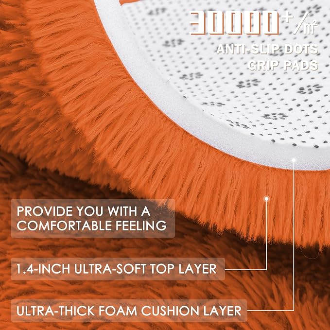 OLANLY Orange Round Rugs for Bedroom - Machine Washable, 2 ft Circle Area Rugs for Living Room, Soft and Fluffy Shaggy Carpet for Teen Girl and Boys, Nursery Rooms, Dorms, Home Decor Aesthetic