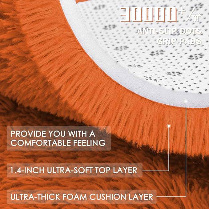 OLANLY Orange Round Rugs for Bedroom - Machine Washable, 4 ft Circle Area Rugs for Living Room, Soft and Fluffy Shaggy Carpet for Teen Girl and Boys, Nursery Rooms, Dorms, Home Decor Aesthetic