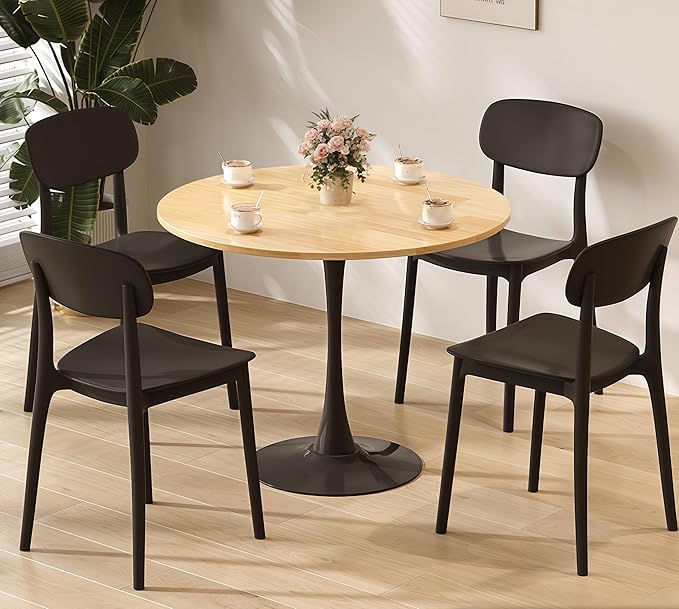 24" Tulip Table for 1-2 Persons Modern Round Dining Room Table, Mid-Century Modern Nature Small Kitchen Table with MDF Wooden Top, Leisure Coffee Table for Living Room, Dining Room, Office