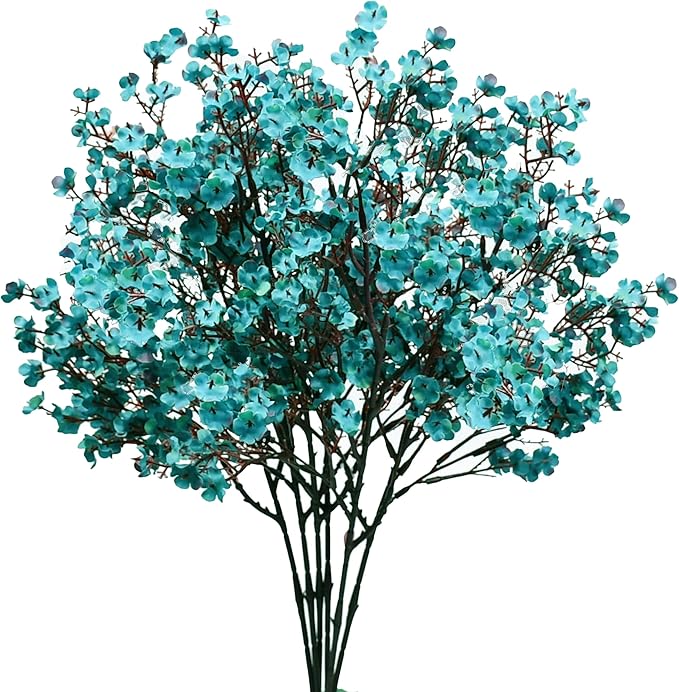 Mandy's Teal Artificial Baby’s Breath European Flowers 15 Bundles Silk Gypsophila with Bendable Stems for Fall Thanksgiving & Christmas Centerpiece Wedding Decor and Table Arrangements