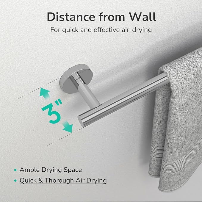 USHOWER Polished Chrome Hand Towel Bar, 9-Inch Towel Racks for Bathroom Wall-Mounted, SUS304 Stainless Steel Towel Rod (Total Length 11-Inch)