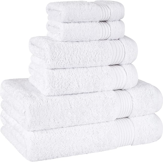 Cotton Paradise 100% Cotton Turkish Towel Set, Soft Absorbent Quick Dry, 6 Piece Towel Set, Snow White