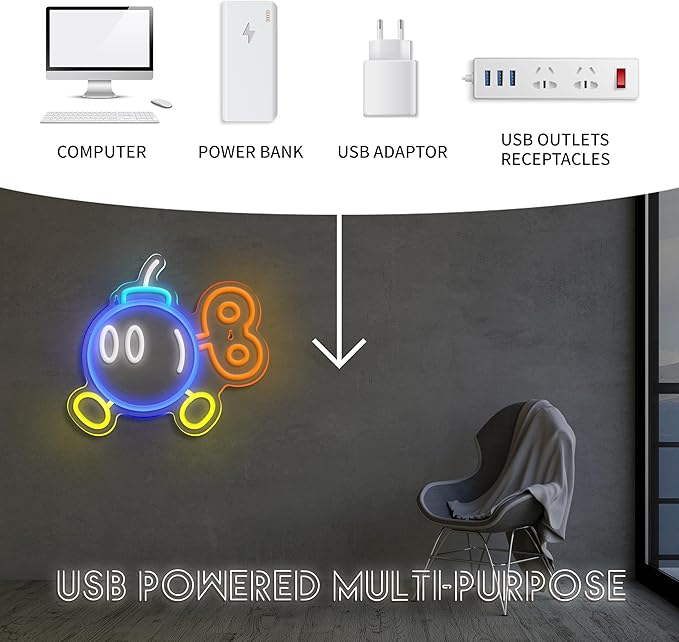 Gaming Neon Sign for Gamer Room Decor,USB Powered Dimmable Anime Neon Signs for Kids Bedroom Game Room Man Cave Gifts for Teens, Boys, Kids