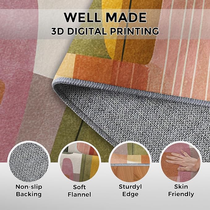 4x6 Mid Century Modern Rugs for Bedroom Decor, Washable Abstract Geometry Pattern Area Rug, Living Room Home Decoration, Non Slip Soft Thin, Boho Decor Carpet PF-P 117