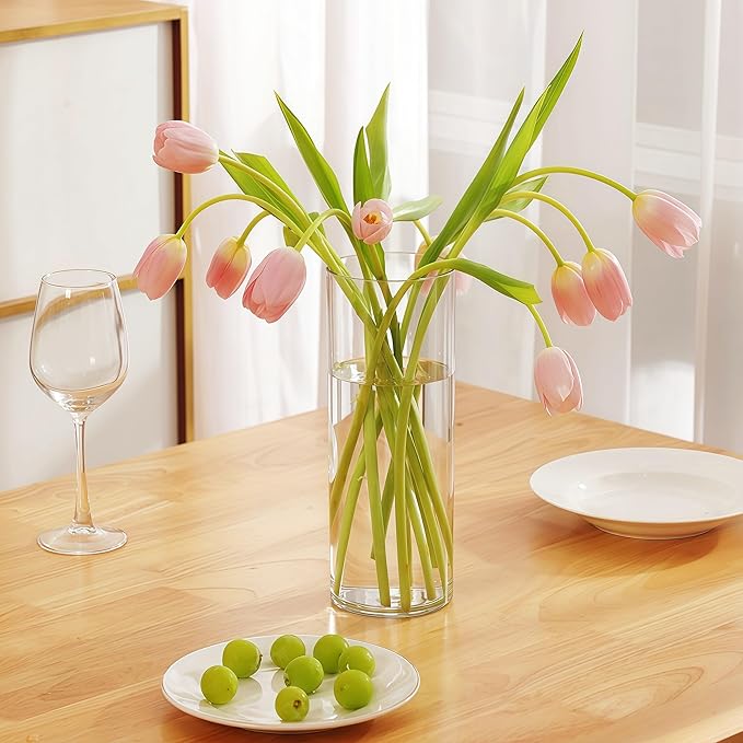 3 Acrylic Cylinder Clear Vase for Centerpieces, Tall Large Unbreakable Plastic Flower Vases for Home Decor (D 4.8" X H 7.8" - H 12" + 2 Holder)
