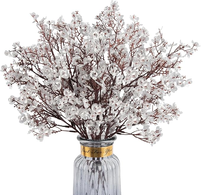 Babys Breath Artificial Flowers, 8 Bundles Real Touch Silvery Fake Flowers Silk Flowers Bulk for Vase Home Office Wedding Spring Christmas Indoor Outdoor Centerpiece Table Party Decorations