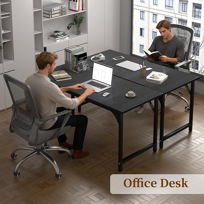 Computer Desk, 55 Inch Home Office Desks, Office Desk for Gaming Writing Study Work, Study Table with Large Legroom, Computer Desk with Metal Frame, Modern Simple Home Office Desk for Bedroom