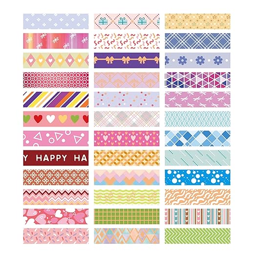 Songdao 36 Rolls Skinny Washi Tape Set Gold Foil Detailing Arts Adhesive Tapes Basic Patterns Decorative Masking Tape Sets for Craft, Kids, Scrapbook, DIY, Gift Wrapping (Kawaii)