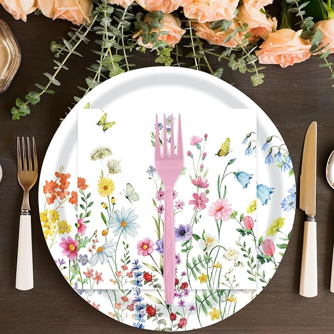 72 Pcs Wildflower Paper Plates and Napkins Party Supplies, Floral Party Plates and Napkins Tableware Set for Spring Summer Picnic Wedding Birthday Baby Shower Tea Party Decorations Serves 24