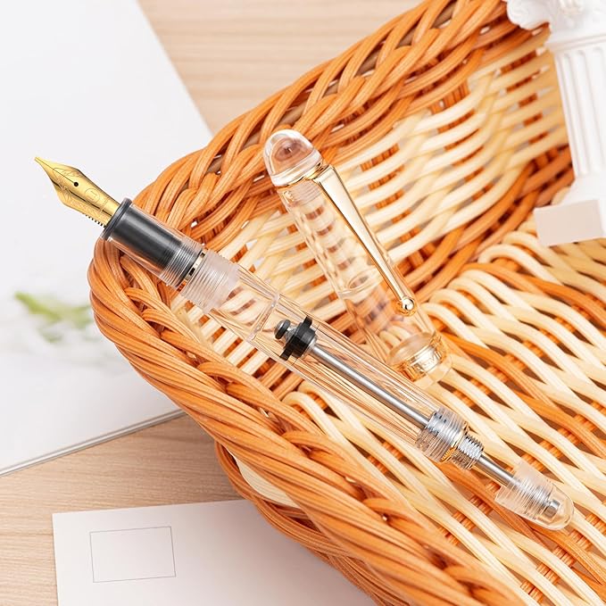 Asvine V126 Vacuum Filling Fountain Pen, Clear Demonstrator Acrylic Stub Nib 1.1mm Calligraphy Art Drawing with Case Set