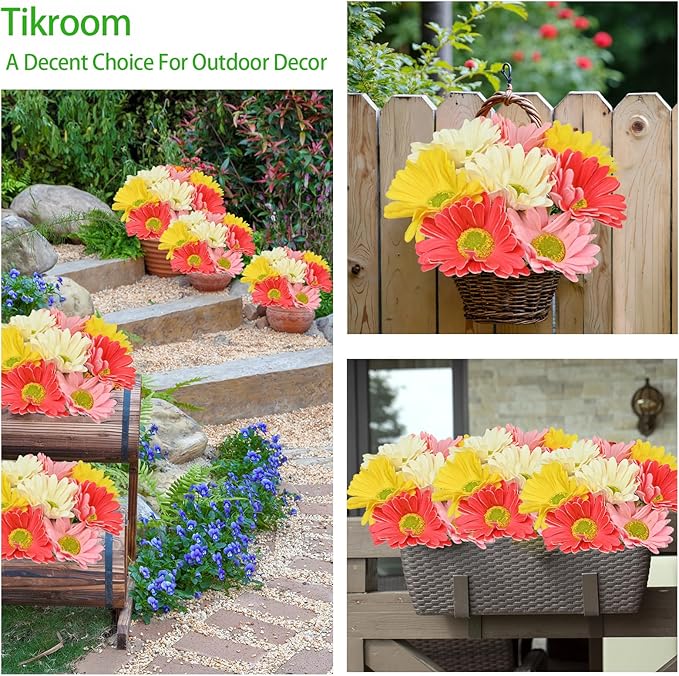 8 Pcs Artificial Gerbera Daisy Flowers Multiclor PU Artificial Fake Daisies Real Touch Bouquet with Stems for Home Arrangements Vase Wedding Birthday Party Office DIY Floral Decorations