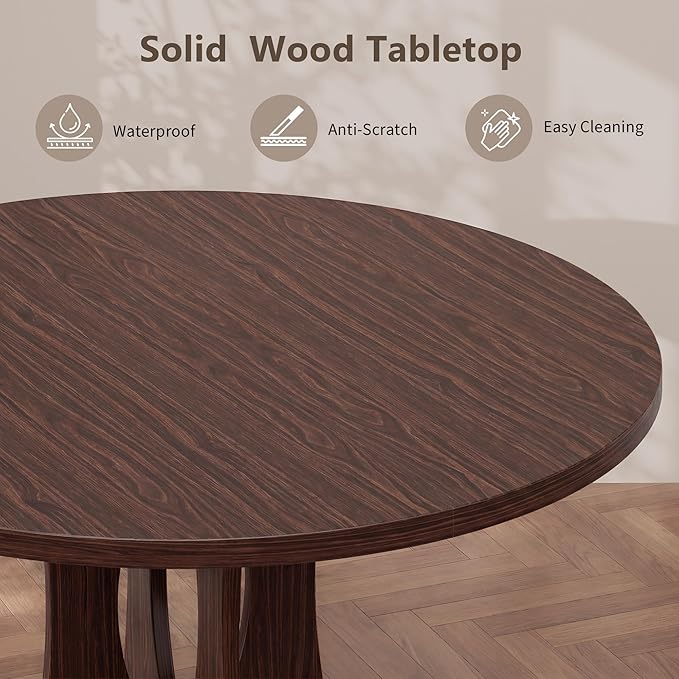 Einhomn 47.2-inch Round Dining Table, Kitchen Table for 4-6, Farmhouse Circle Dining Room Table, Space Saving Wood Kitchen & Dining Room Furniture, Black Oak