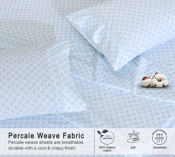 RUVANTI 100% Organic Cotton Sheets Twin XL, Percale Weave, GOTS Certified, 3-Piece Set, Deep Pocket 15", Crisp & Breathable, Soft Durable Bedding, Sábanas Algodón Orgánico – Circle Imprint