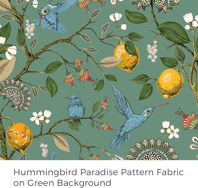 Sage Green Printed Pattern Curtains 96 Inches Long for Living Room,Farmhouse Floral Vintage Art Deco Drapes,Pinch Pleated Blackout Hummingbird Lemon Patterned Window Treatment for Bedroom 2 Panels