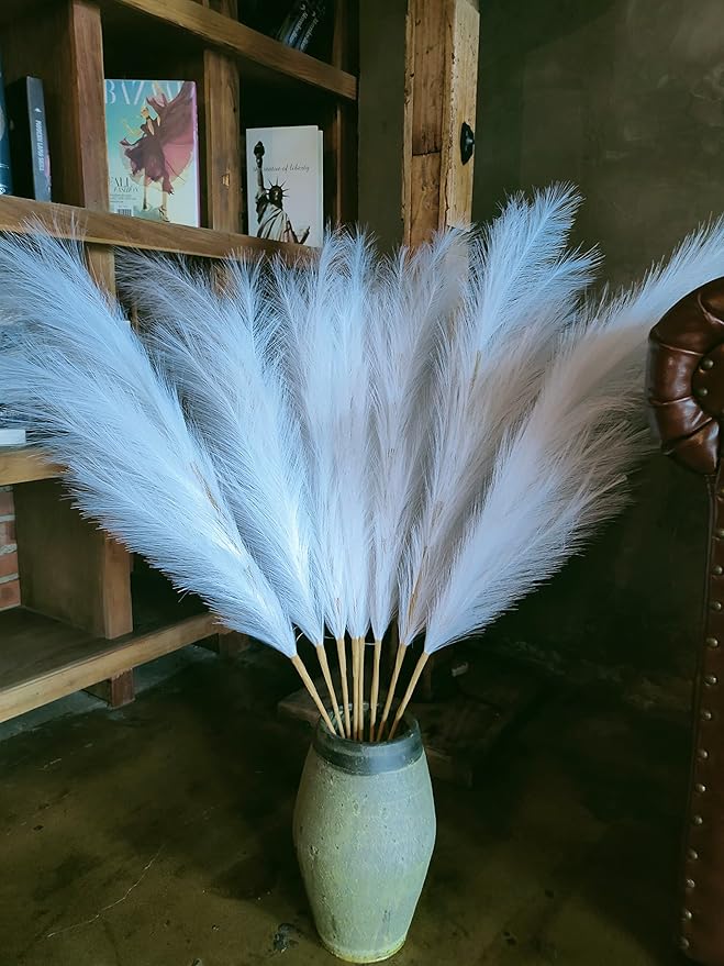 Premium Faux Pampas Grass Decor Tall & Fluffy, No Assembly Needed Long Pampas, Luxury Large Floral, Elegant Feather Flowers for Wedding Decorations(Faux White, 8pcs 43.3"(110cm))