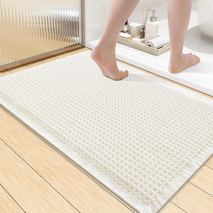 Smiry Waffle Bath Mat 36x24, Extra Soft Absorbent Bathroom Rugs, Non Slip Machine Washable Quick Dry Bath Rugs for Bathroom Floor, Tub, Shower, Home Decor Accessories, Cream