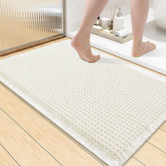 Smiry Waffle Bath Mat 36x24, Extra Soft Absorbent Bathroom Rugs, Non Slip Machine Washable Quick Dry Bath Rugs for Bathroom Floor, Tub, Shower, Home Decor Accessories, Cream