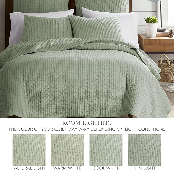Levtex Home Cross Stitch Reversible Twin Bedspread Set (84x104in) with 1 Pillow Sham (26x20in) - Stitch Texture - Desert Sage - Cotton Twin Size Bedspread Set - Lightweight, Soft, Pre-Washed