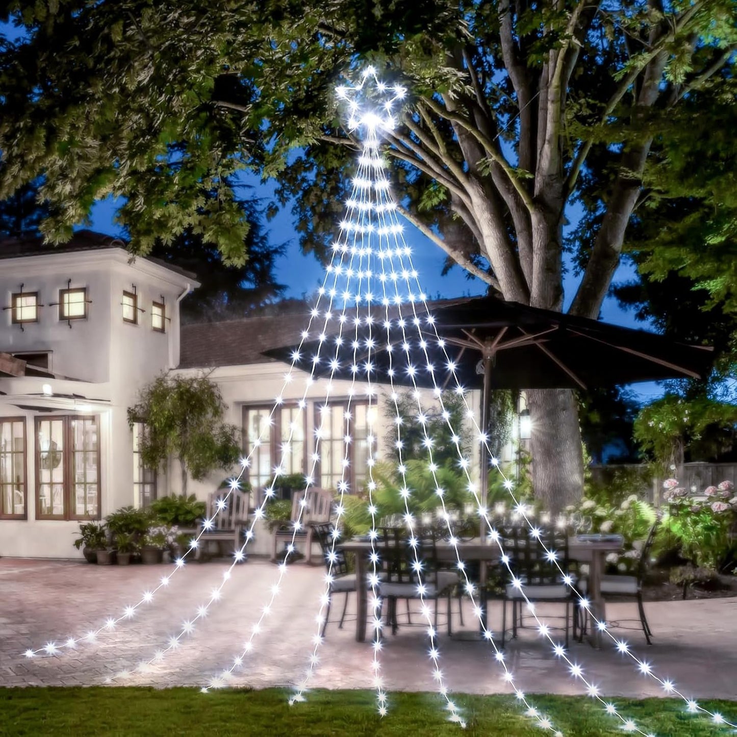 Skiennix Christmas Star String Lights - 344 LED Waterfall Tree Lights with Iron Topper | Pure White Indoor/Outdoor Decor