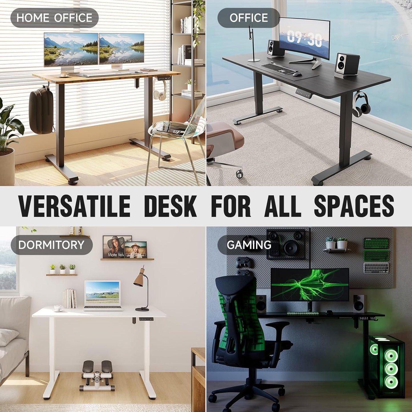 Veken Electric Standing Desk - Height Adjustable 47.2 Inch Wood Desktop | Ideal for Home Office & Gaming