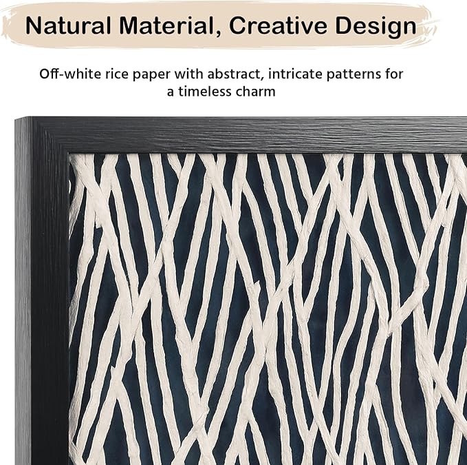 FOLKOR Geometric Wall Art Black and White for Modern Living Room Bedroom, 12" Rice Paper Framed Shadow Box Artwork, 3D Texture Floating Wall Hanging Sculpture for Kitchen Bathroom Apartment Dorm
