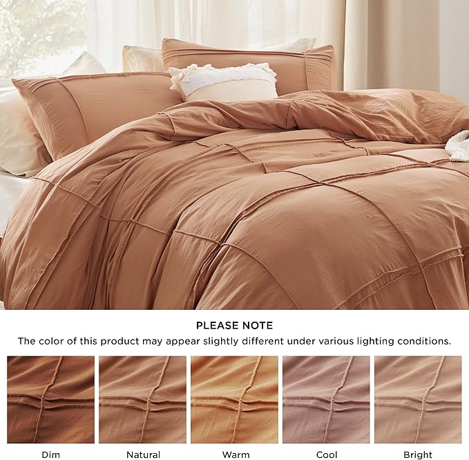 Bedsure Grid Boho Duvet Cover Queen Size - Shabby Chic Tufted Boho Bedding Set, 3 Pieces Shabby Chic Home Bedding for All Seasons, Includes 1 Queen Duvet Cover & 2 Pillowcases (Pumpkin, 90" x 90")